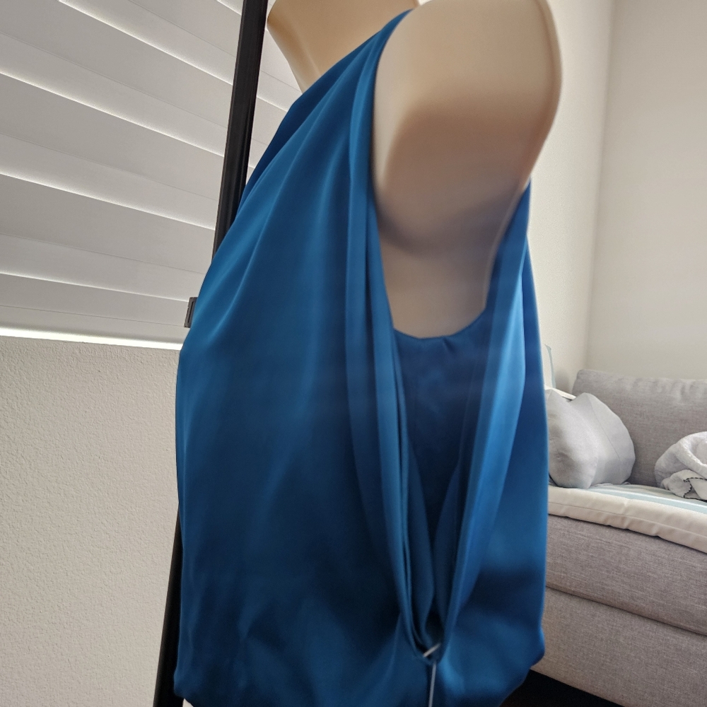 Aqua Blue Satin One Shoulder Dress - Picture 4 of 10